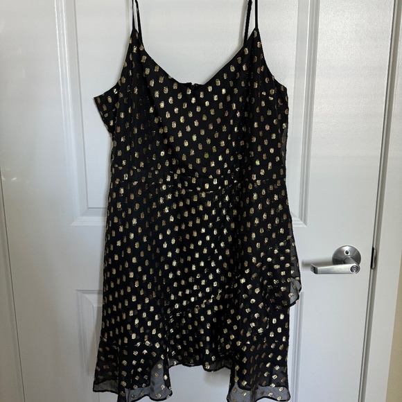Banana Republic Chiffon Polka Dot Gold Mini Dress Size 20 - Picture 1 of 5